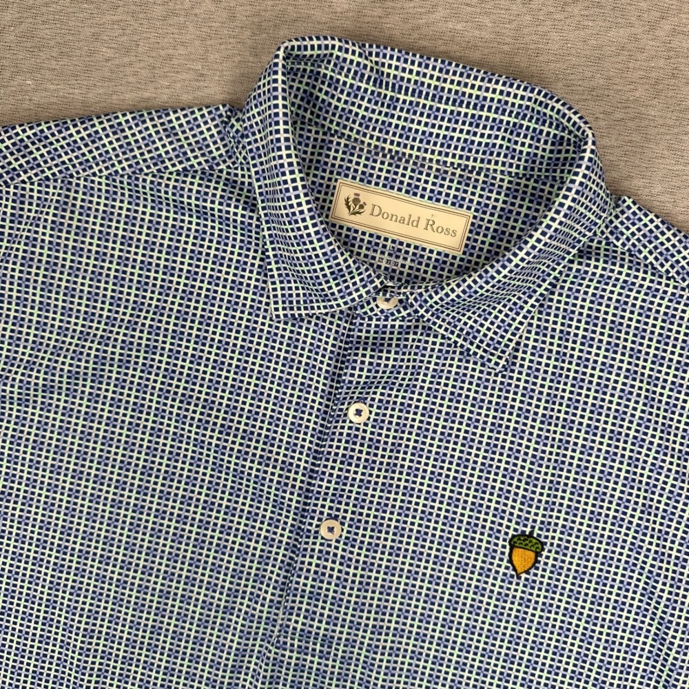 Donald Ross Golf Polo Shirt Mens Large Blue Green Grid Spanish Oaks